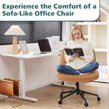OLIXIS Criss Cross Chair with Wheels Wide Cross Legged Office Desk Vanity Chair Comfy Fabric Armless Adjustable Swivel for Home Computer Task PU Brown OLIXIS
