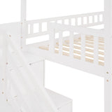 House Bed Loft with Slide and Storage Stairs by Harper & Bright Designs - Twin Frame in White for Kids Harper & Bright Designs