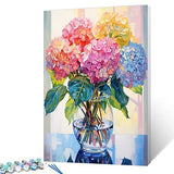 Tucocoo Hydrangea in Glass Vase Window Landscape Paint by Bumbers for Adults Beautiful Flower DIY Paint by Numbers Acrylic Paint Canvas Colorful Flowers Painting Kits Art 16x20 Inch（Without Frame） Tucocoo