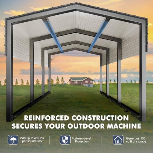 Metal Carport 10x15ft Heavy-Duty | Military-Grade Reinforced Garage Kits with Steel Roof & Hurricane | 80lbs/Sq.Ft Snow/RV/Camper/Truck/Tractor Shelter K Knowbody