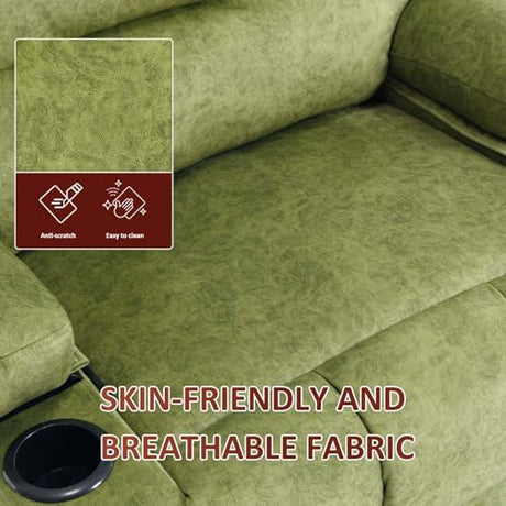 KCQ Oversized Swivel Rocker Recliner Chair with Massage Heat Cup Holders Overstuffed Fabric Reclining Glider Chairs for Nursery Manual Rocking Recliner, Green KCQ