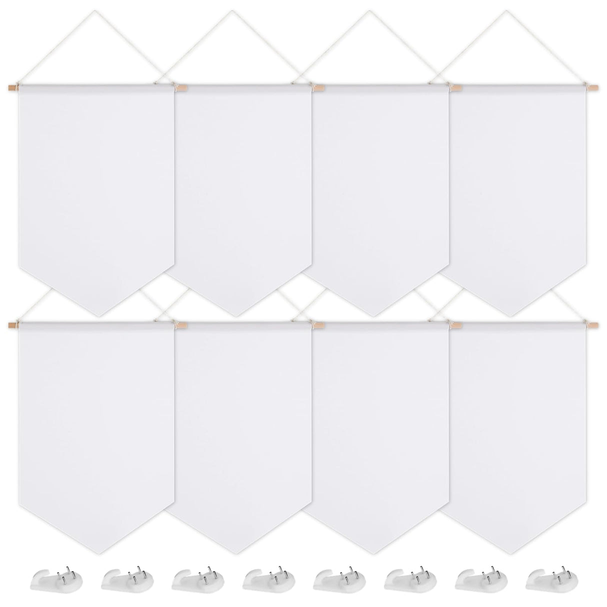 Anjetan 8 Pcs Sublimation Blank Banners, 11.8×17.7in Waterproof Canvas Custom Banners with Wood Sticks/Hanging Ropes/Traceless Nails, Paintable White Banner Signs for Indoor Outdoor Display Anjetan