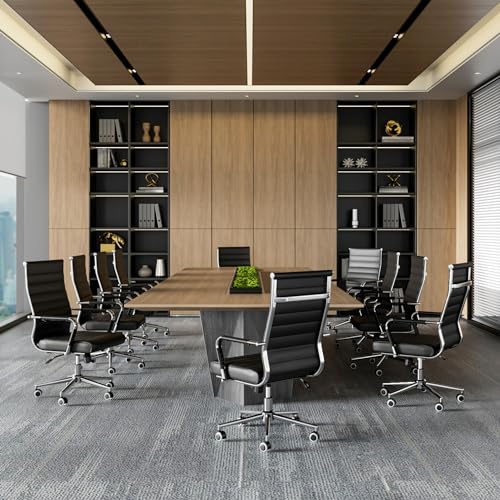 Okeysen Office Desk Chair, Ergonomic Leather Modern Conference Room Chairs, Executive Ribbed Height Adjustable Swivel Rolling Chair for Home Office. (Black) Lepdep