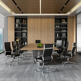 Okeysen Office Desk Chair, Ergonomic Leather Modern Conference Room Chairs, Executive Ribbed Height Adjustable Swivel Rolling Chair for Home Office. (Black) Lepdep