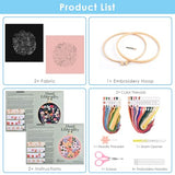 ERKOON Embroidery Kit for Beginners, 2 Set Floral Cross Stitch Set Include Embroidery Cloth Hoops Threads for Craft Lover Hand Stitch with Embroidery Skill Techniques (Flower)