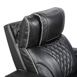 Lexicon Power Double Reclining Sofa, Center Drop-Down Table with Heat/Massage/Headrest/Storage Arms/Cup Holders/LED Lights/Wireless Charging, Top Grain Leather Match Wall Hugger Recliner Sofa, Black