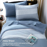 Blue Comforter Set Twin Size,Classic Striped Comforters for Boys&Girls,5 Pieces Bed in A Bag Simple Neutral-Style Bedding Sets for Kids Teen Cottolester