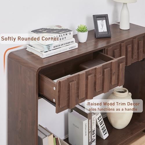 VAXZOFI Console Sofa Table with 2 Drawers, 43-Inch Mid-Century Narrow Entryway Tables with Storage Shelf, Farmhouse Hallway Accent Tables Behind Couch Table for Living Room, Walnut VAXZOFI