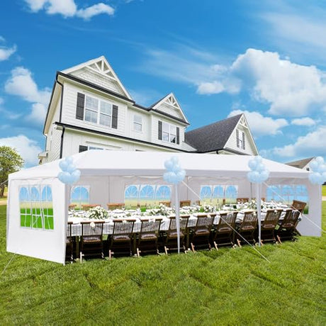 10'x30' Party Tent, Tents for Parties, Outdoor Wedding Patio Canopy with 5 Removable Sidewalls Instant Event Tent, Gazebo for Cater Events Wedding Birthday Pavilion Beach BBQ DVIEN