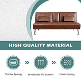 ARLIME Convertible Futon Sofa Bed, Faux Leather Sofa Sleeper W/Adjustable Backrest, Folding Cup Holder, Removable Armrests, Steel Leg, Modern Style Sofa Bed for Livingroom, Office, Apartment (Brown) ARLIME