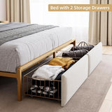 GarveeHome King Bed Frame with 2 Storage Drawers, LED Bed Frame with 2-Tier Storage Headboard&Charging Station, Metal Platform Bed Frame, No Box Spring Needed, Noise Free, White GarveeHome