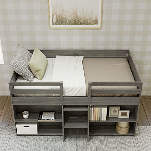 Max & Lily Driftwood Modern Farmhouse Low Loft Bed with 2 Bookcases for Kids Max & Lily