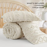 Bedsure Tufted Boho Comforter Set Twin Size - Beige Boho Bed Set, GentleSoft™ 2 Pieces Farmhouse Shabby Chic Embroidery Bedding, Gifts for Woman, Soft Jacquard Twin Comforter for All Seasons Bedsure