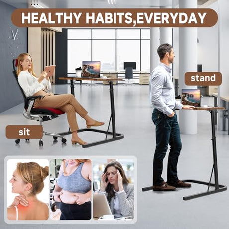 Adjustable Treadmill Walking Pad Desk, for Bike/Cycling Trainer, Workstation Standing Desk, Trainer Stand Table for Indoor, Treadmill Attachment-Exercise While Working or Watching TV, Rustic Brown THAILE