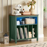 Joaxswe Large Record Player Table with Charging Station & LED Lights, Green Vinyl Record Storage Cabinet Holds up to 230 Albums, Turntable Stand with Display Shelf for Music Room Bedroom Living Room Joaxswe