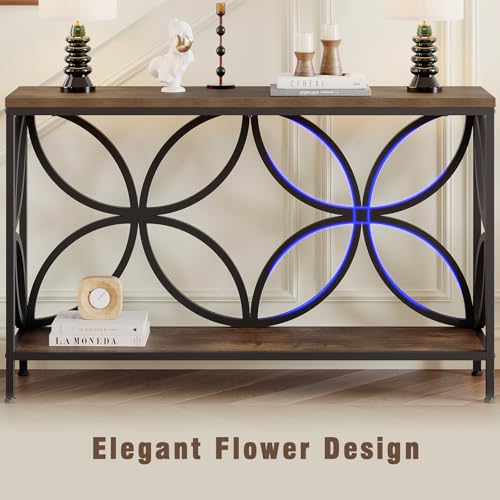 GiftGo Narrow Sofa Table 47.2 Inch, Industrial Sofa Table Behind Couch, Vintage Entry Console Table with Storage for Entryway, Living Room, Foyer, Elegant Design (Rustic Brown, 47.2) GiftGo