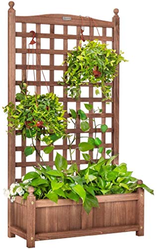 VIVOHOME Wood Planter Raised Garden Bed with Trellis, 60 Inch Height Outdoor Garden Flower Standing Planter Box Lattice Panels with Planter for Patio Porch w/Drainage Holes - WoodArtSupply