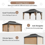 Greesum 12'x16' Hardtop Metal Gazebo, Outdoor Galvanized Steel Double Roof Canopy, Aluminum Frame Permanent Pavilion with Netting and Curtains for Lawns, Patio, Backyard and Deck Greesum