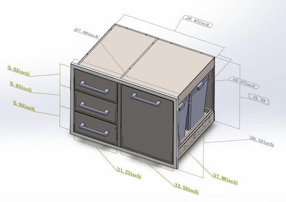 Globamboo Outdoor Kitchen Drawer Combo, BBQ Access Trash Drawer Combo with Stainless Steel, Outdoor Kitchen Trash Drawer for BBQ Island, Grilling Station, Outside Cabinet (28" W x 19.6“D x 20.1" H)