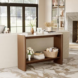 COSIEST 43.3" Farmhouse Console Table for Entryway, 2-Tier Sofa Table with Faux Stone Grain Top, Slim Accent Table for Hallway, Behind Couch, or Living Room, Brown Wood Look COSIEST