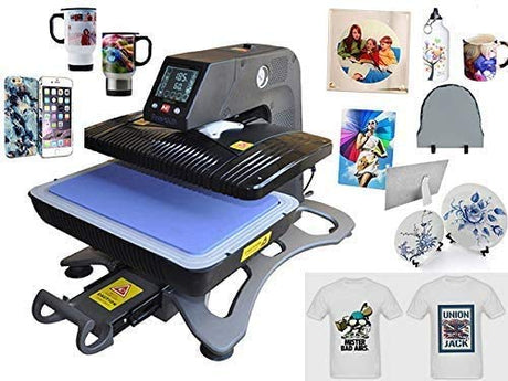 US Stock Multifunctional 110V All in 1 Auto Open Pneumatic T Shirt Heat Press Machine 3D Sublimation Vacuum Heat Transfer Machine for Phone Cases,Plate Bottles, Mugs Black WoodArtSupply