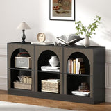 weselon Console Table with 3-Tier Open Storage, 63" Arched Entryway Table with Carved Fluted Panels, Rectangular Wooden Sofa Table for Living Room, Hallway, or Behind Couch (1, Black) weselon