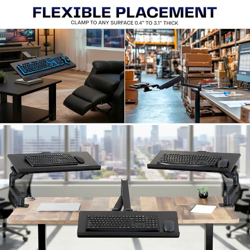 VIVO Sit-Stand 24 Inch Pneumatic Spring Keyboard and Mouse Tray Clamp-on Desk Mount, Counterbalance Height Adjustable Typing Platform, Ergonomic Tilt, Black, MOUNT-KB35CP VIVO
