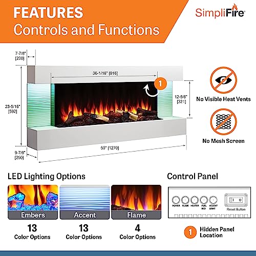 SimpliFire Format 36-Inch Wall Mount Electric Fireplace with 50-Inch Floating Mantel (SF-FORMAT36-SF-FM50-WH) SIMPLIFIRE