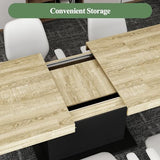 WOODTIME Extendable Conference Table for 6-8 People, 63" to 78.7" Rectangle Meeting Seminar Table for Office Conference Room, Black & Brown WOODTIME
