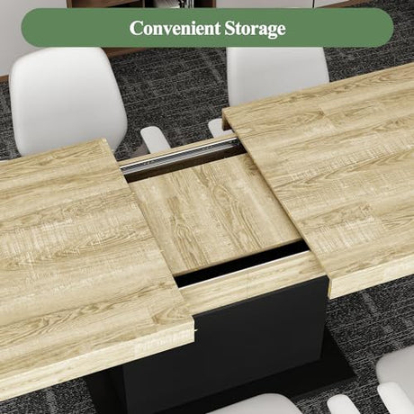 WOODTIME Extendable Conference Table for 6-8 People, 63" to 78.7" Rectangle Meeting Seminar Table for Office Conference Room, Black & Brown WOODTIME