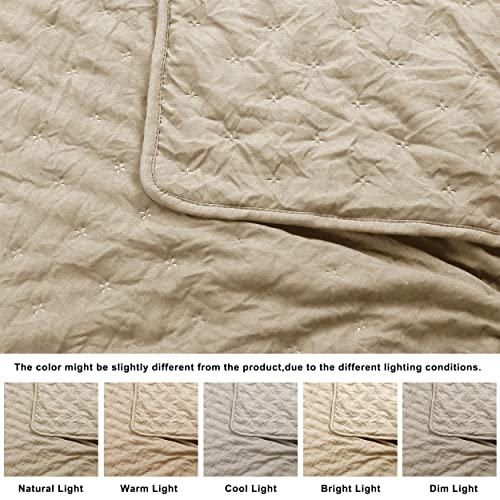 ROARINGWILD Beige Cloud Twin Size Quilt Bedding Sets with Pillow Sham, Farmhouse Lightweight Soft Bedspread Coverlet, All Season Rustic Country Thin Comforter, 2 Pieces, 68x90 inches, Tan Cream ROARINGWILD