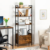 HOOBRO 4-Tier Industrial Bookshelf with Doors and Storage, Rustic Brown and Black HOOBRO