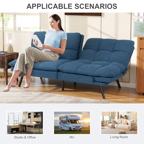 Vipbear Futon Sofa Bed Couch, 71" Convertible Sofa Bed, Space-Saving Loveseat with Adjustable Backrest & Armrest for Living Room,Apartment,Office,Blue Sleeper Sofa Vipbear