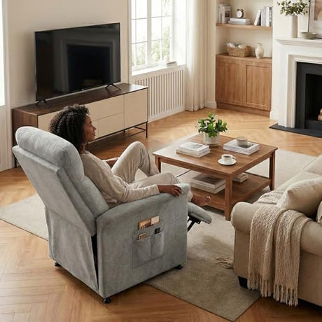 LegacyAmerhome Power Recliner Chair for Adults with Heat & Massage - Soft Fabric Electric Reclining Sofa with Remote Control, 3 Side Pockets, 180° Lay Sleeper for Living Room Home Theater, Light Grey LegacyAmerhome