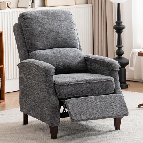 VKNOW Recliner Chair, Fabric Recliner with Soft Armrest, Home Theater Seating with Adjustable Push Back and Lumbar Support, Single Sofa for Adults, Lounge Chair for Living Room, Bedroom（Dark Grey）