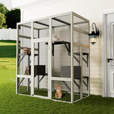 70-Inch Large Catio Enclosure, UV-Protected, Wooden Frame and Rust-Resistant Steel Mesh, Cat House with 2 Lounging Boxes and Platforms, for Patio or Backyard Garvee