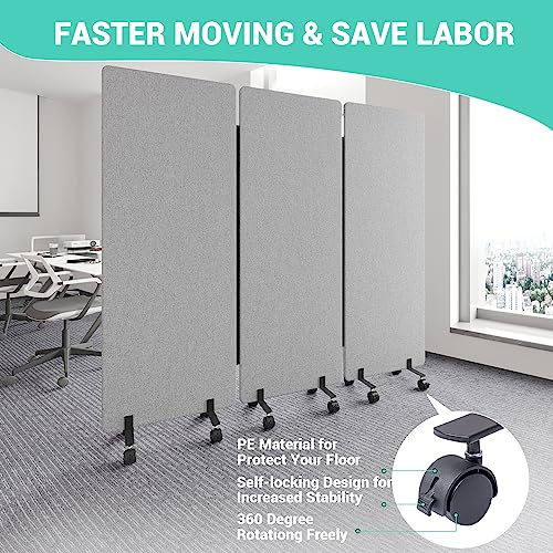 Soundproof Room Divider with Wheels, 66in Office Dividers for Sound Proofing & Reducing, 3 Panel Sound Proof Dividers for Office Partitions Portable Temporary Wall Acoustic Wall Divider，Light Grey YASRKML