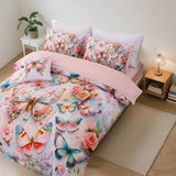 A Nice Night Full 6pcs Bed in A Bag Pink and Blue 3D Various Butterfly Printed, Butterflies Flying in Flower Design Bedding Full Comforter Set, for Girls Kids Teens A Nice Night
