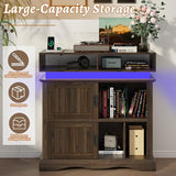 St.Mandyu Record Player Stand with Sliding Doors, 15.7" D x 39.4" W x 40" H Record Storage Cabinet with Charging Station Holds Up to 450 Albums, Vinyl Display Shelf for Living Room, Walnut St.Mandyu