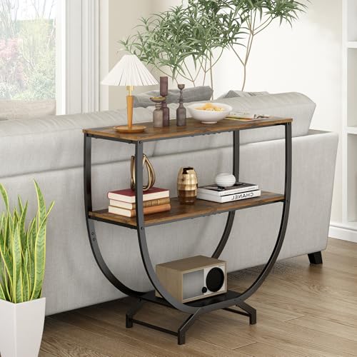 GILLAS 3 Tier Console Tables, 30" Height Entryway Table, Sofa Table Behind Couch, Industrial Entryway Furniture TV Stand with Storage for Living Room, Easy No-Extra-Tools Assembly, Rustic Brown GILLAS