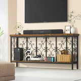 ikkle 70.9" Extra Long Console Table, Industrial Narrow Sofa Table Behind Couch with 2 Tier Storage Shelf, Entryway Hallway Accent Table for Living Room, Foyer, Rustic Brown ikkle