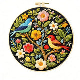 Zhenqing Floral Tree with Birds Embroidery Kit for Beginners, Pre-Printed 29x29cm Cotton Fabric with 20cm Hoop, Colorful Spring Garden Design (C0239)