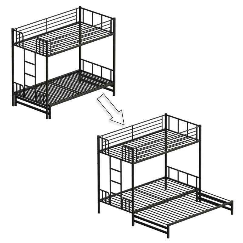 Twin Metal Bunk Bed with Pull-Out Trundle, 3-in-1 Convertible for Teens/Adults, Heavy Duty Space-Saving Design, Ladder & Guardrails, No Box Spring Needed, Easy Assembly NeoTechEra