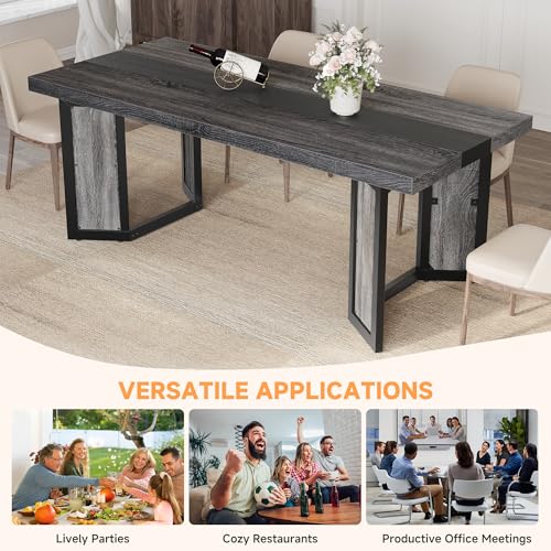 knoworld Industrial Dining Table for 6-8 People, 71" Large Long Wooden Kitchen Table with Sturdy Metal Frame & Brown Finish, Rustic Style Rectangular Dinner Table for Dining Room, Kitchen (Oak Gray) knoworld