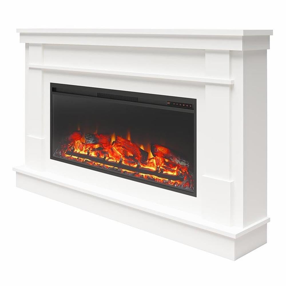 Pemberly Row Wide Mantel with Linear Electric Fireplace in White Pemberly Row