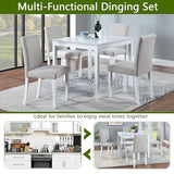 LUMISOL Dining Table Set for 4, 5-Piece Solid Wood Kitchen Table Set with 4 Upholstered Chairs for Kitchen, Dining Room, Home Bar, White LUMISOL