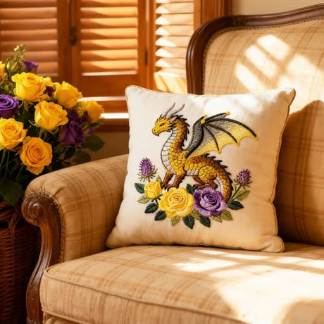 BEUNITONE 6 Sets Embroidery Kits for Beginners with Dragon and Flowers Patterns, DIY Craft Kits for Adults Include Embroidery Hoops and Instructions, Needlepoint Kits for Craft Lover and Home Decor BEUNITONE