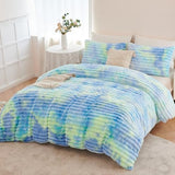 ZRNBAST Fluffy Duvet Cover Twin Size, Tie Dye Blue Green Plush Fleece Bedding Sets, Super Soft Faux Fur Bed Set with Zipper, Luxury Fuzzy Comforter Cover with 2 Pillowcases(Blue Green, Twin) ZRNBAST