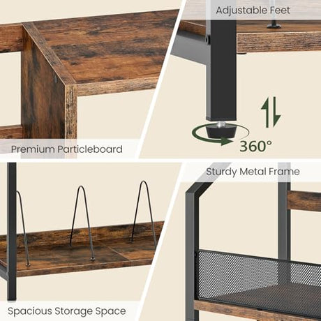 CHOEZON Large Record Player Stand, Vinyl Record Holder, Vinyl Display Rack, Rustic Turntable Display Stand, for Books, Rustic Brown and Black TCW08BF CHOEZON