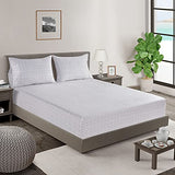 LANE LINEN 100% Organic Cotton Twin Fitted Sheet & Pillowcase Set, Percale Weave, Lightweight, Breathable, Fits Mattress Up To 15" Deep - White (Grey Dot) (No Flat Sheet) LANE LINEN